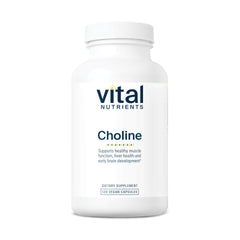 Vital Nutrients Choline 550mg bottle front view highlighting brain health support.
