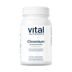 Vital Nutrients Chromium Polynicotinate 200mcg bottle highlighting clean vegan formula for daily wellness.