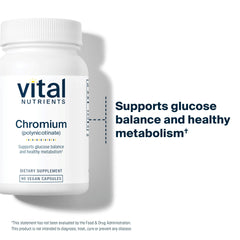 Vital Nutrients Chromium Polynicotinate 200mcg capsules closeup for easy daily metabolism support.