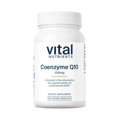 Vital Nutrients CoQ10 100mg bottle close-up showing vegan formula and label