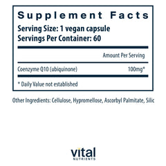 CoQ10 capsules on white background, gluten-free and non-GMO