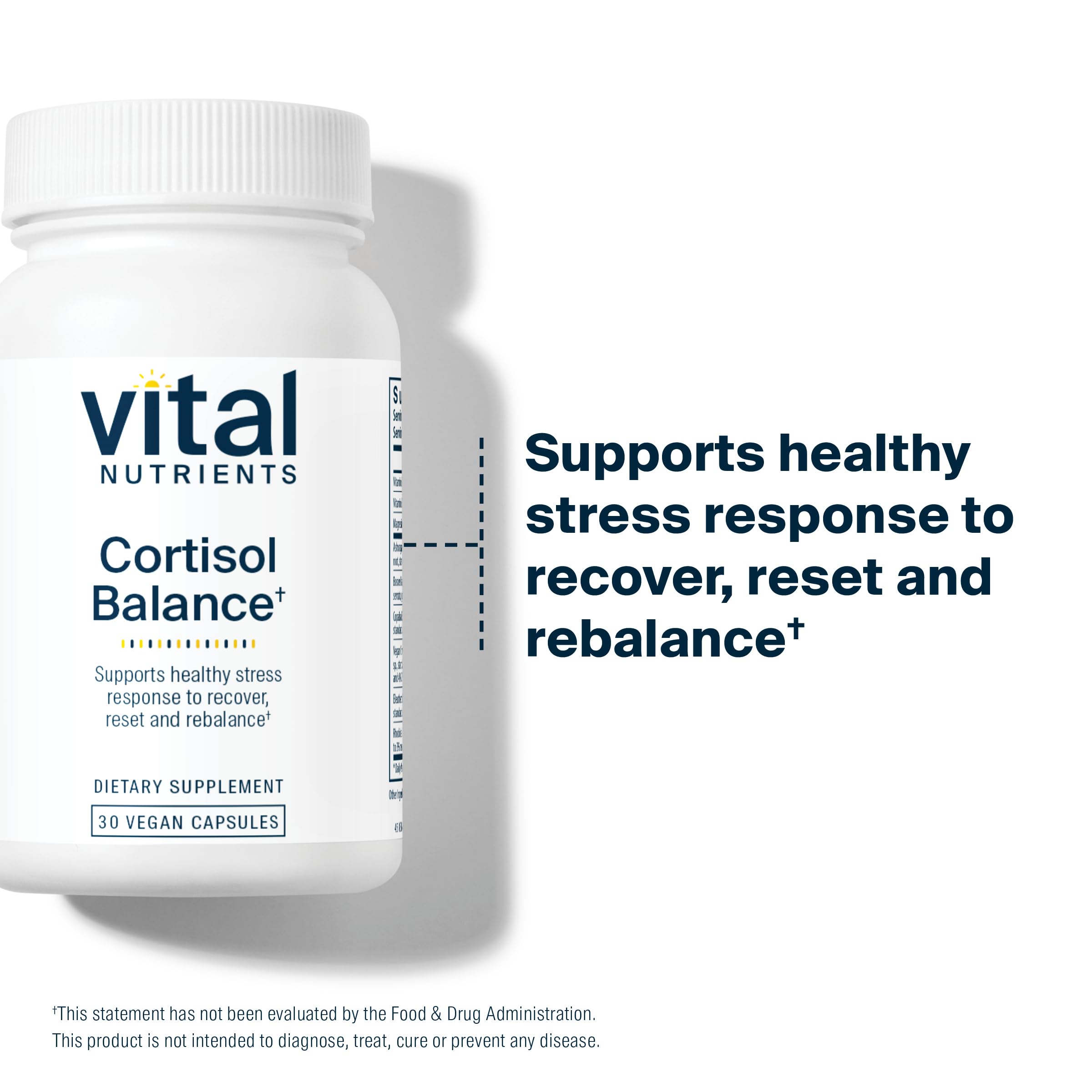 Vital Nutrients Cortisol Balance capsules closeup highlights vegan allergen-free daily use
