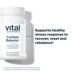 Vital Nutrients Cortisol Balance capsules closeup highlights vegan allergen-free daily use