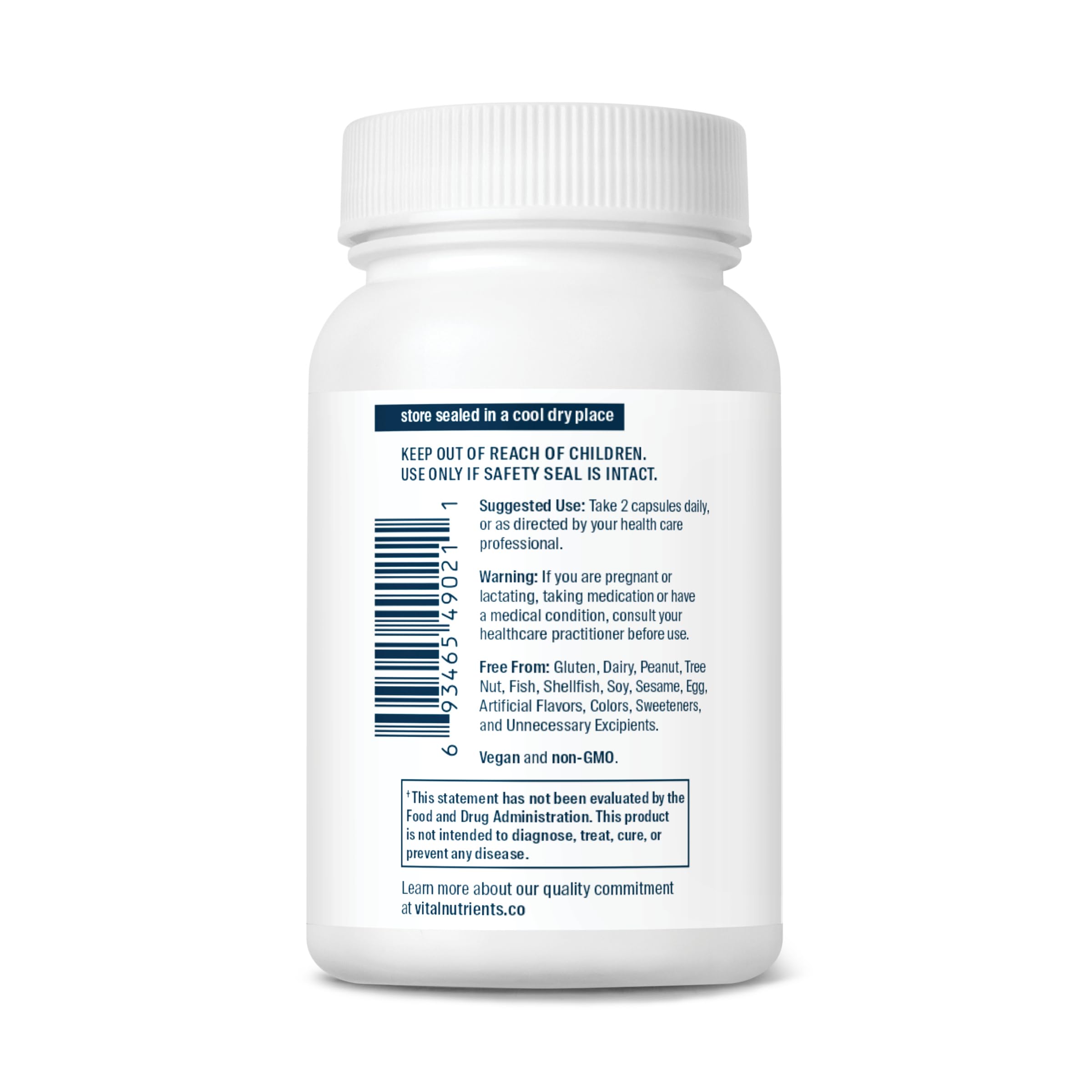 Vital Nutrients Cortisol Balance packaging box on shelf conveys gluten dairy soy free