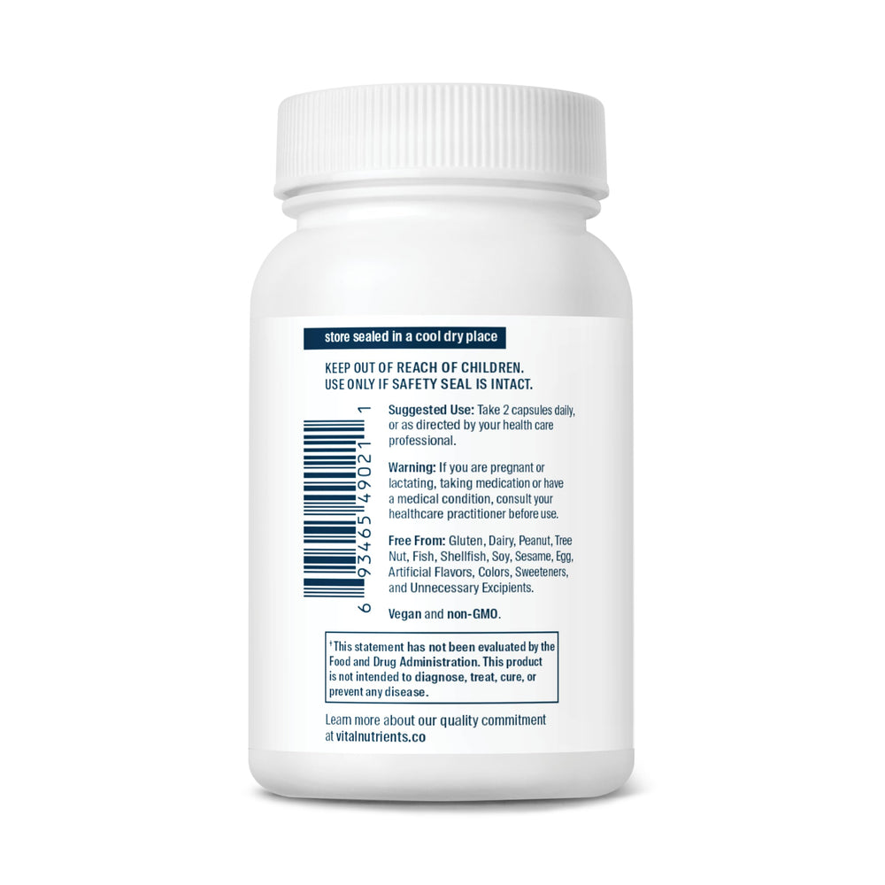 Vital Nutrients Cortisol Balance packaging box on shelf conveys gluten dairy soy free