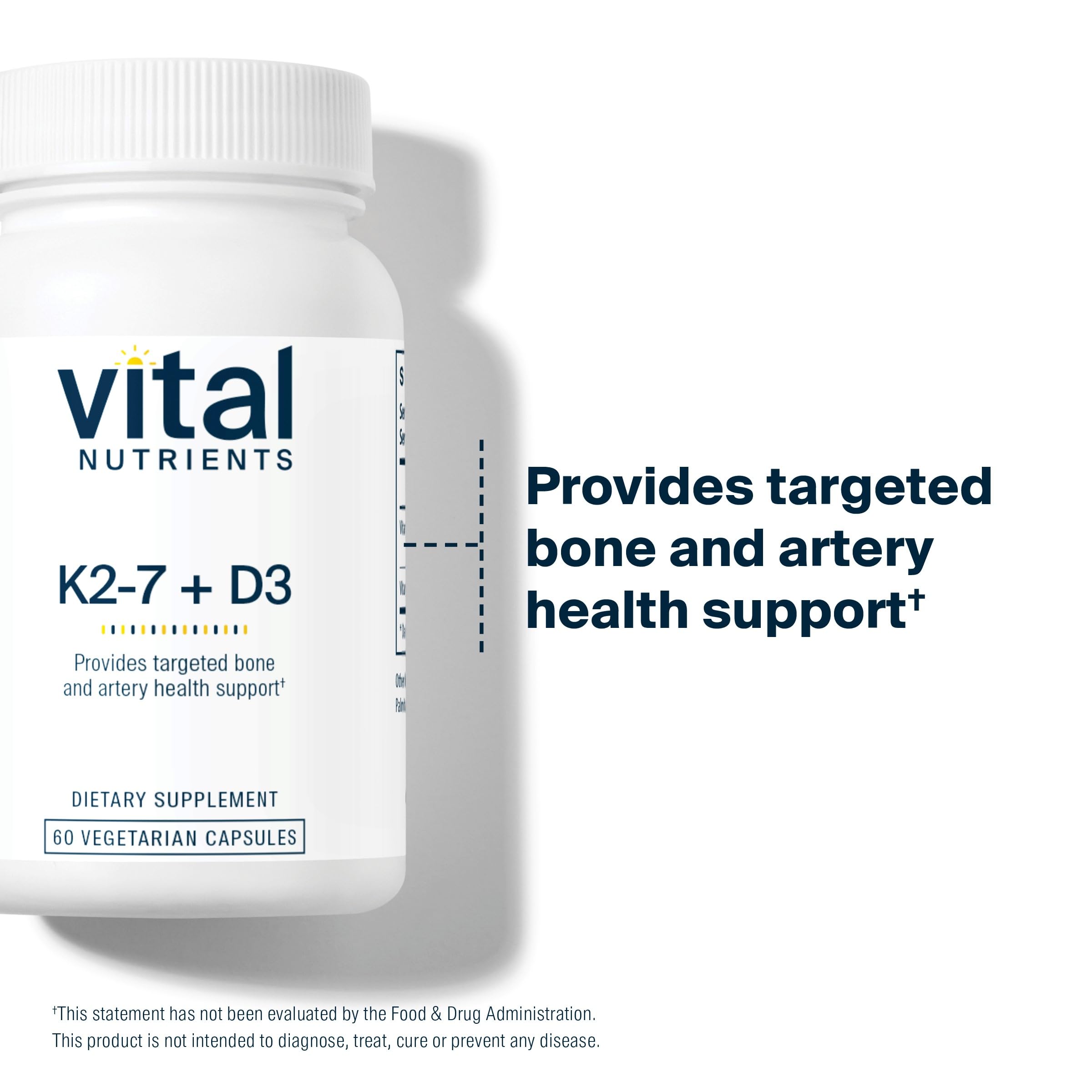 Vital Nutrients Vitamin D3 K2 label showcases gluten-free, allergen-free formula