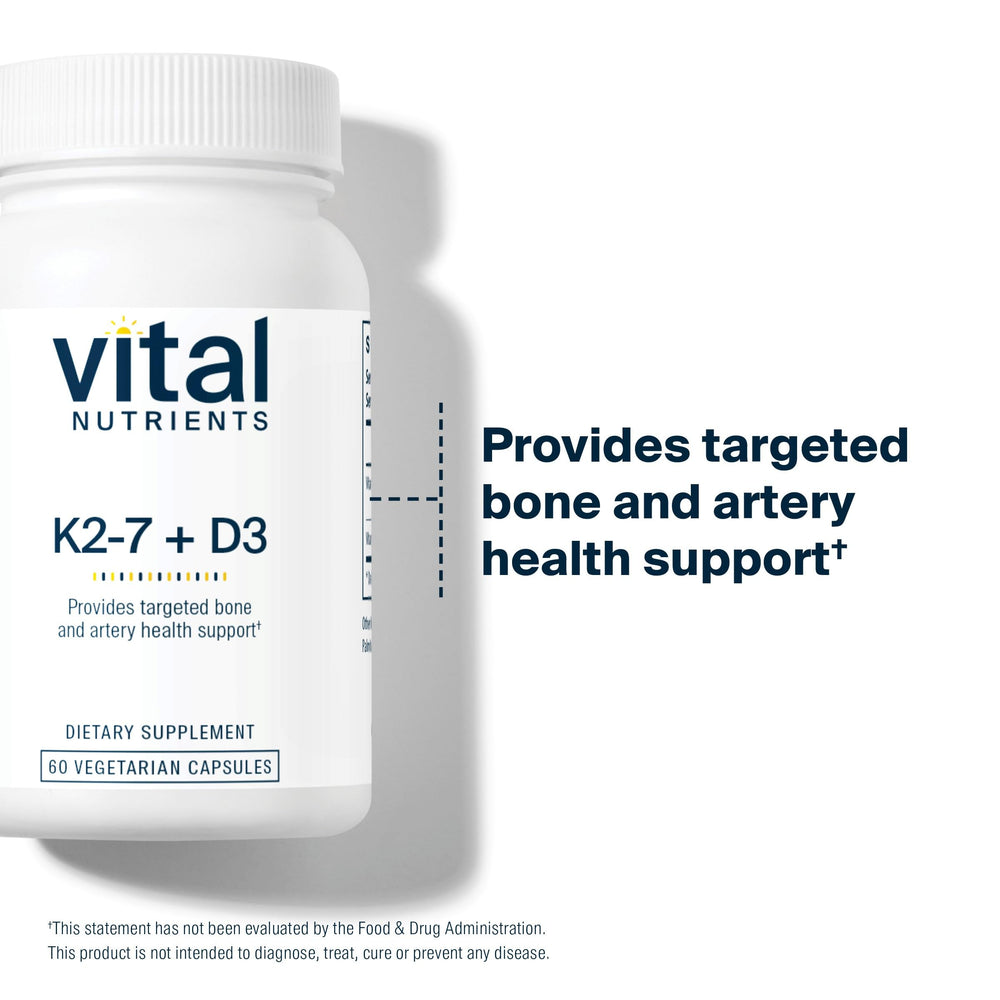 Vital Nutrients Vitamin D3 K2 label showcases gluten-free, allergen-free formula