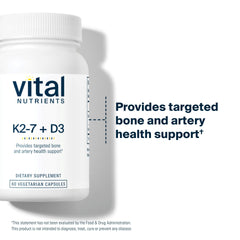 Vital Nutrients Vitamin D3 K2 label showcases gluten-free, allergen-free formula