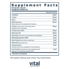 Vital Nutrients Detox Formula capsules inside bottle for convenient vegan detox.