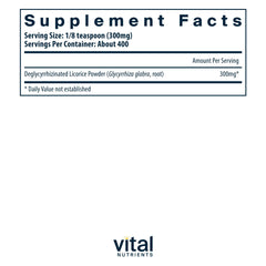 Vital Nutrients DGL Powder ingredients – clean vegan formula for GI-friendly use