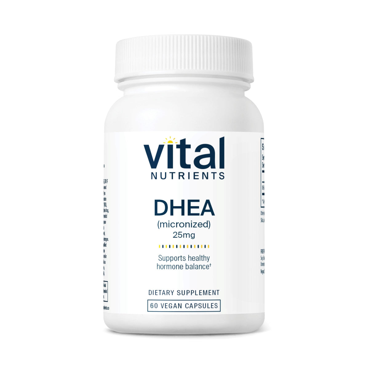 Vital Nutrients DHEA 25mg bottle supports hormone balance and daily wellness
