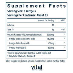 Vital Nutrients Flax Seed Oil 3000mg bottle front highlights purity and convenience