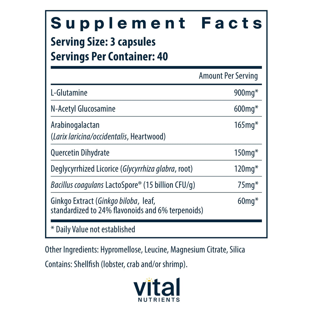 Vital Nutrients GI Repair Nutrients label close-up showing clean-label promise.