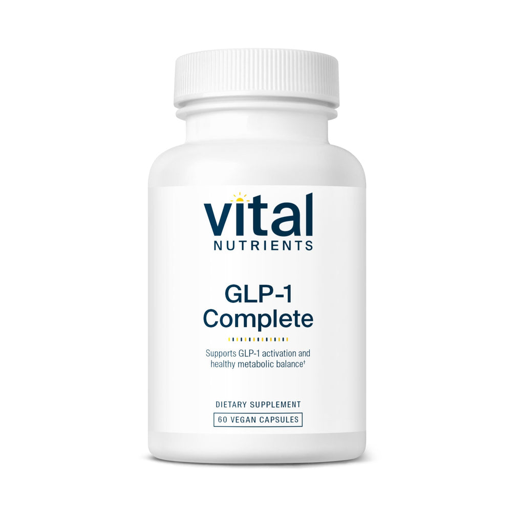 Vital Nutrients GLP-1 Complete bottle front conveys vegan, allergen-free formula for daily support