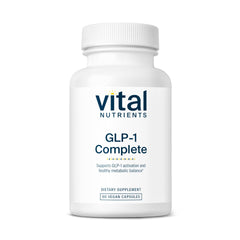 Vital Nutrients GLP-1 Complete bottle front conveys vegan, allergen-free formula for daily support