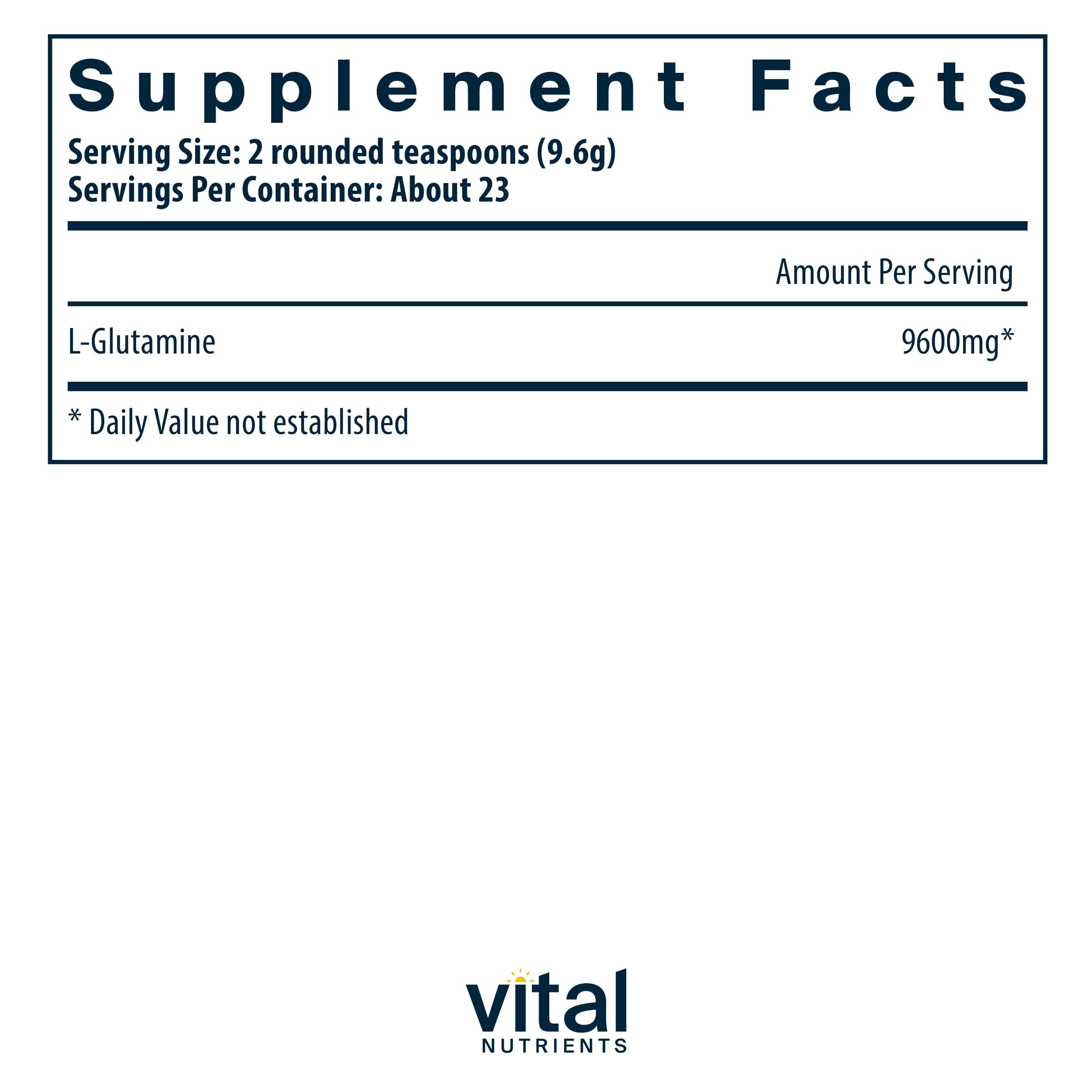 Scoop of Vital Nutrients Glutamine Powder for convenient daily GI wellness.
