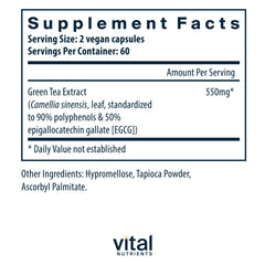 Vital Nutrients Green Tea Extract capsules close-up demonstrates convenient daily antioxidant support.