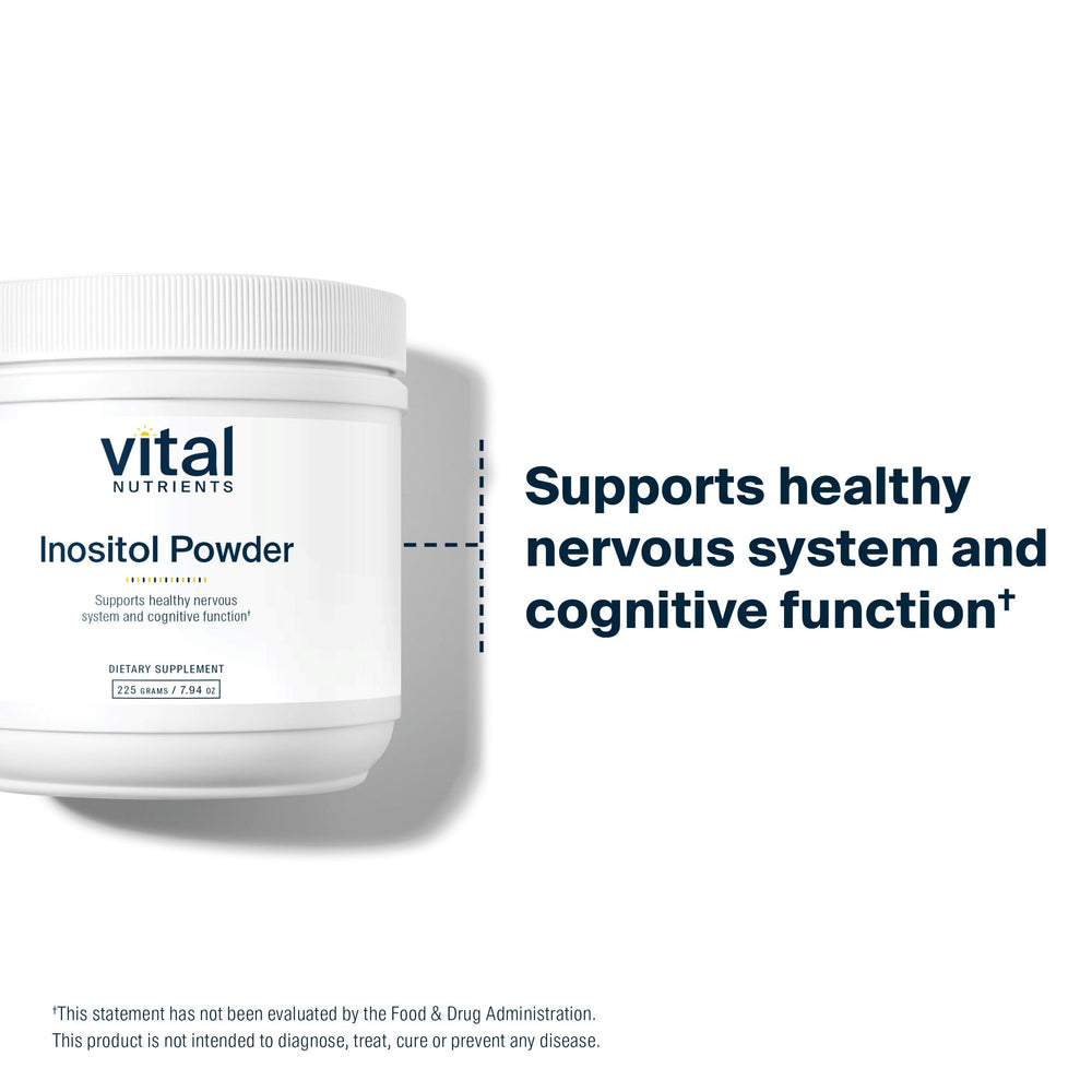 Vital Nutrients Inositol Powder packaging closeup reinforces practitioner trust and quality.