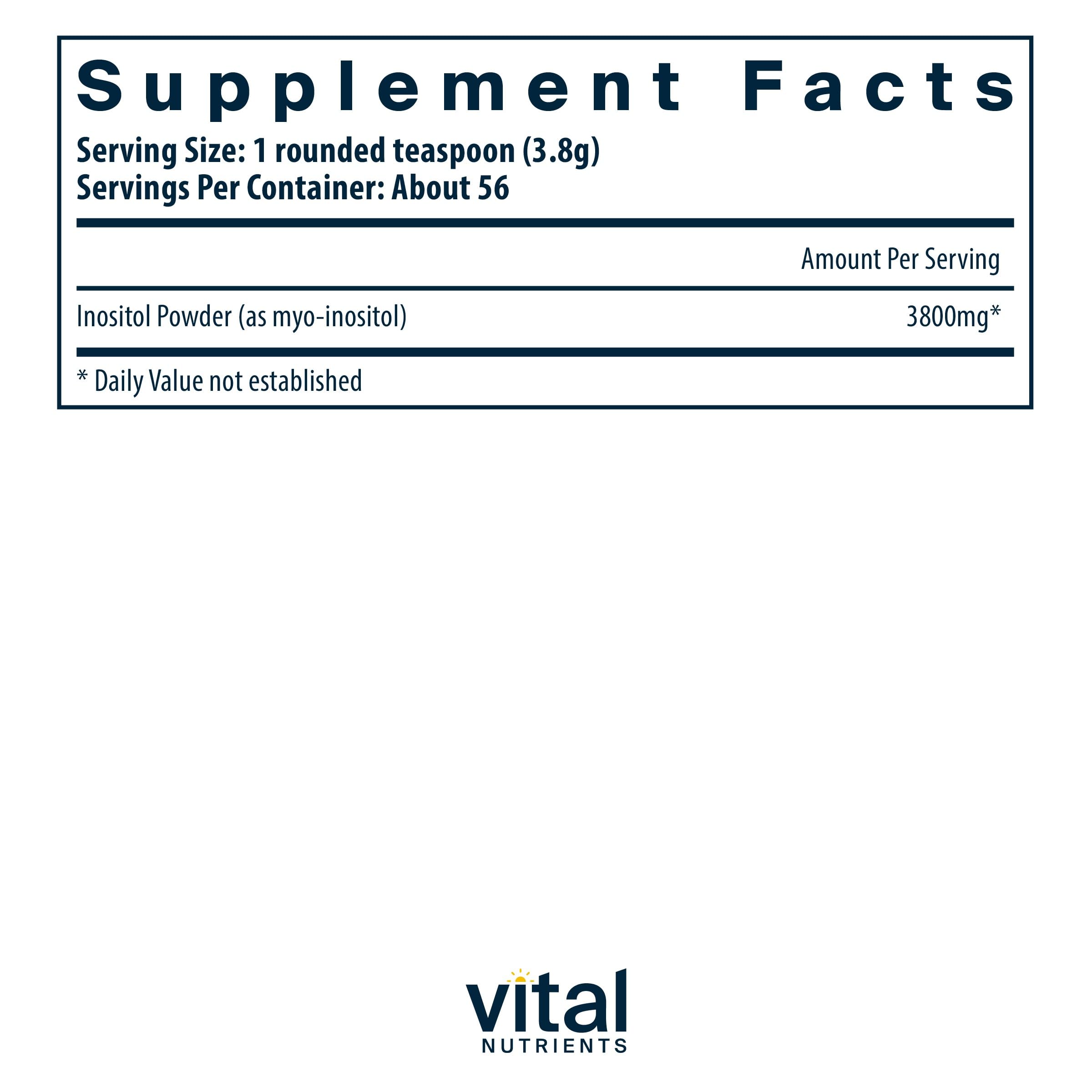 Vital Nutrients Inositol Powder serving scoop ready for daily dose and easy mixing.