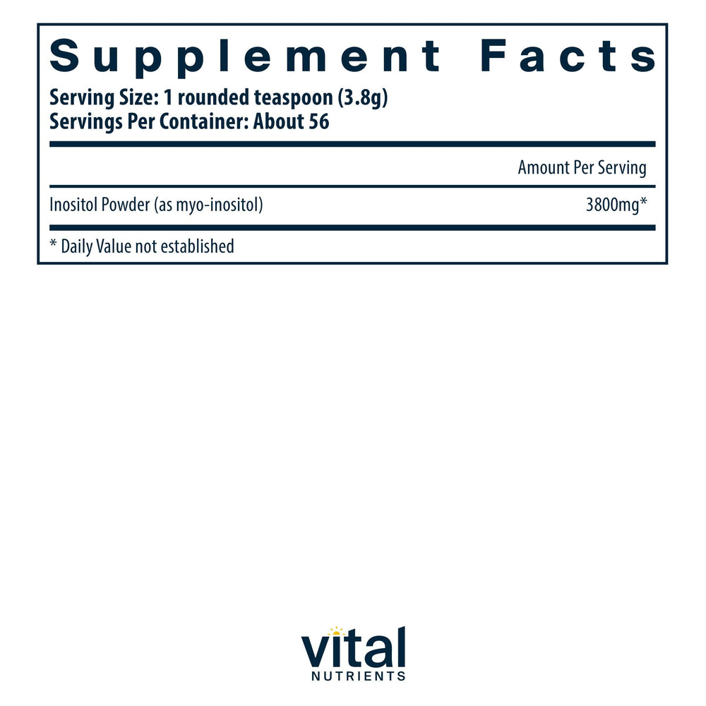 Vital Nutrients Inositol Powder serving scoop ready for daily dose and easy mixing.