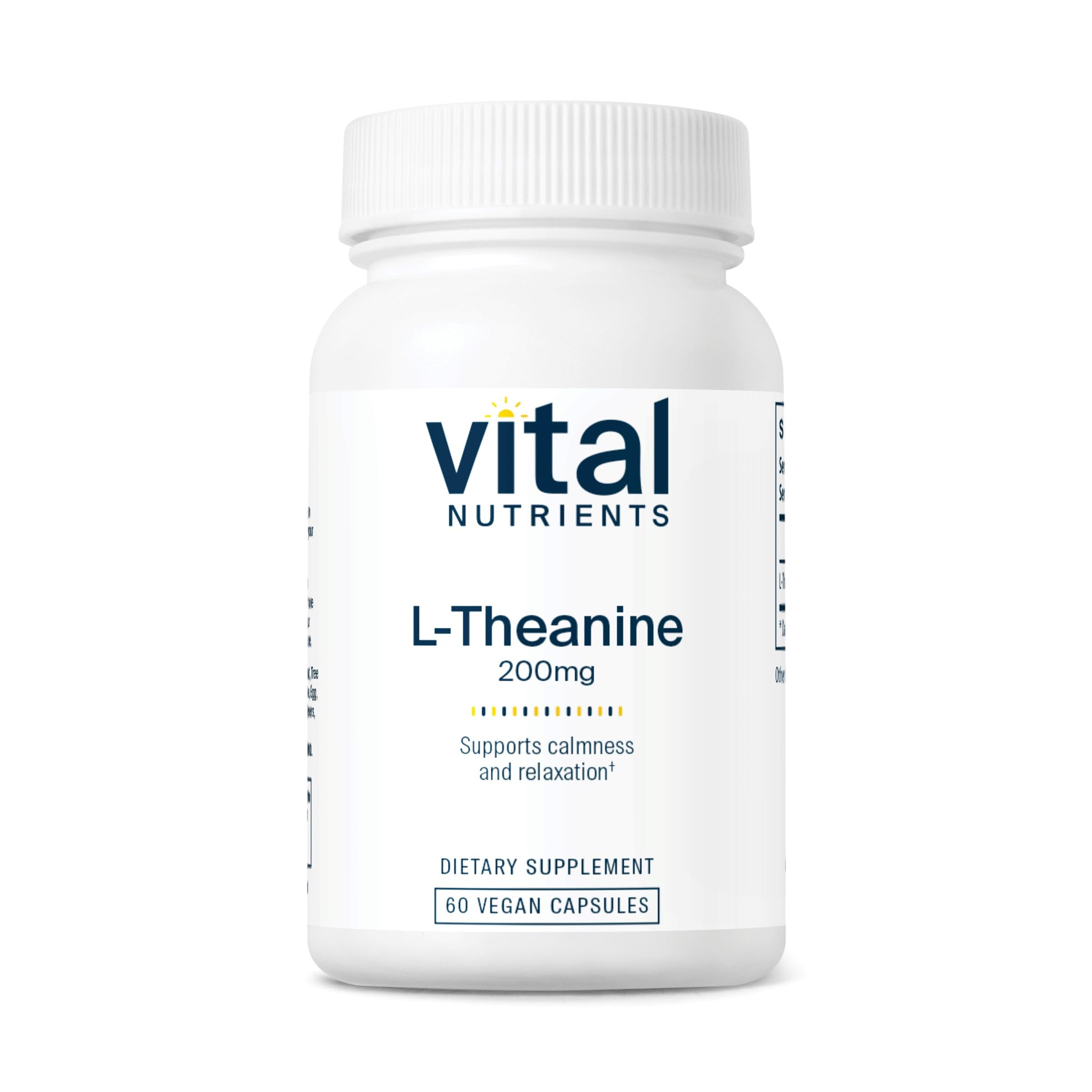 Vital Nutrients L-Theanine 200mg bottle front may support calm focus.