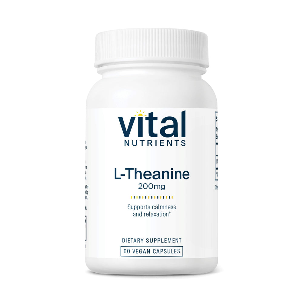 Vital Nutrients L-Theanine 200mg bottle front may support calm focus.