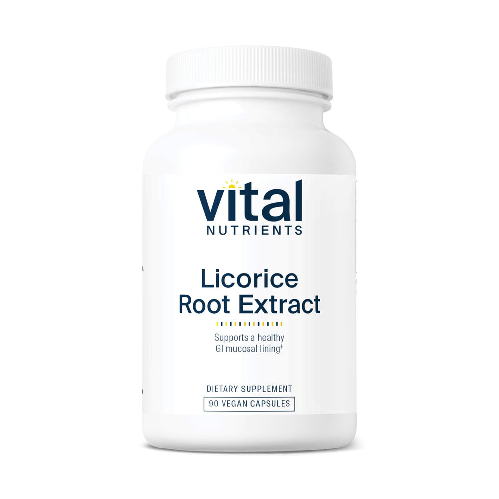 Vital Nutrients licorice root extract bottle front view highlights energy and stress support.