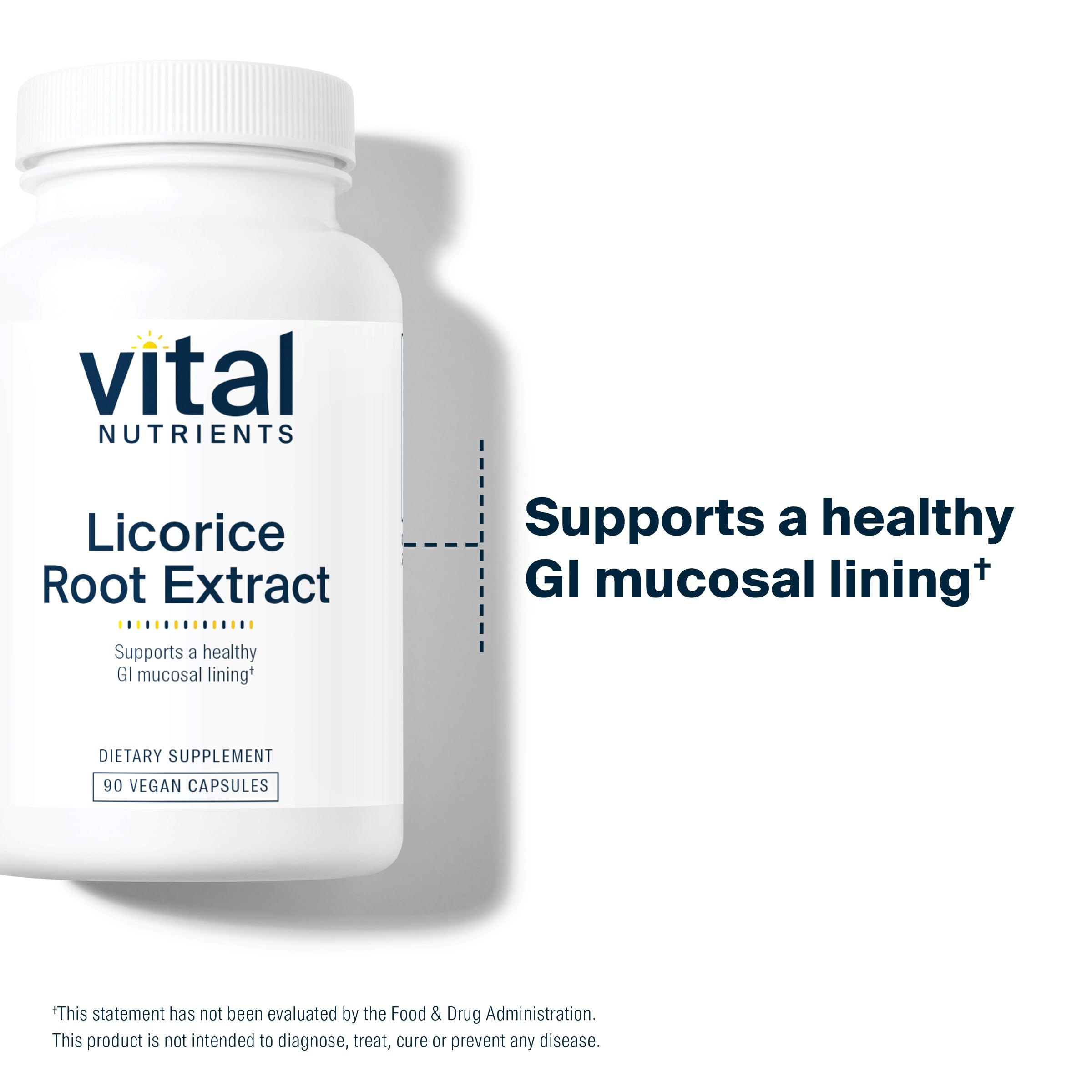 Vital Nutrients licorice root extract label detail shows pure, allergen-free formula.