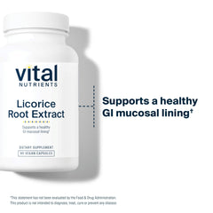 Vital Nutrients licorice root extract label detail shows pure, allergen-free formula.