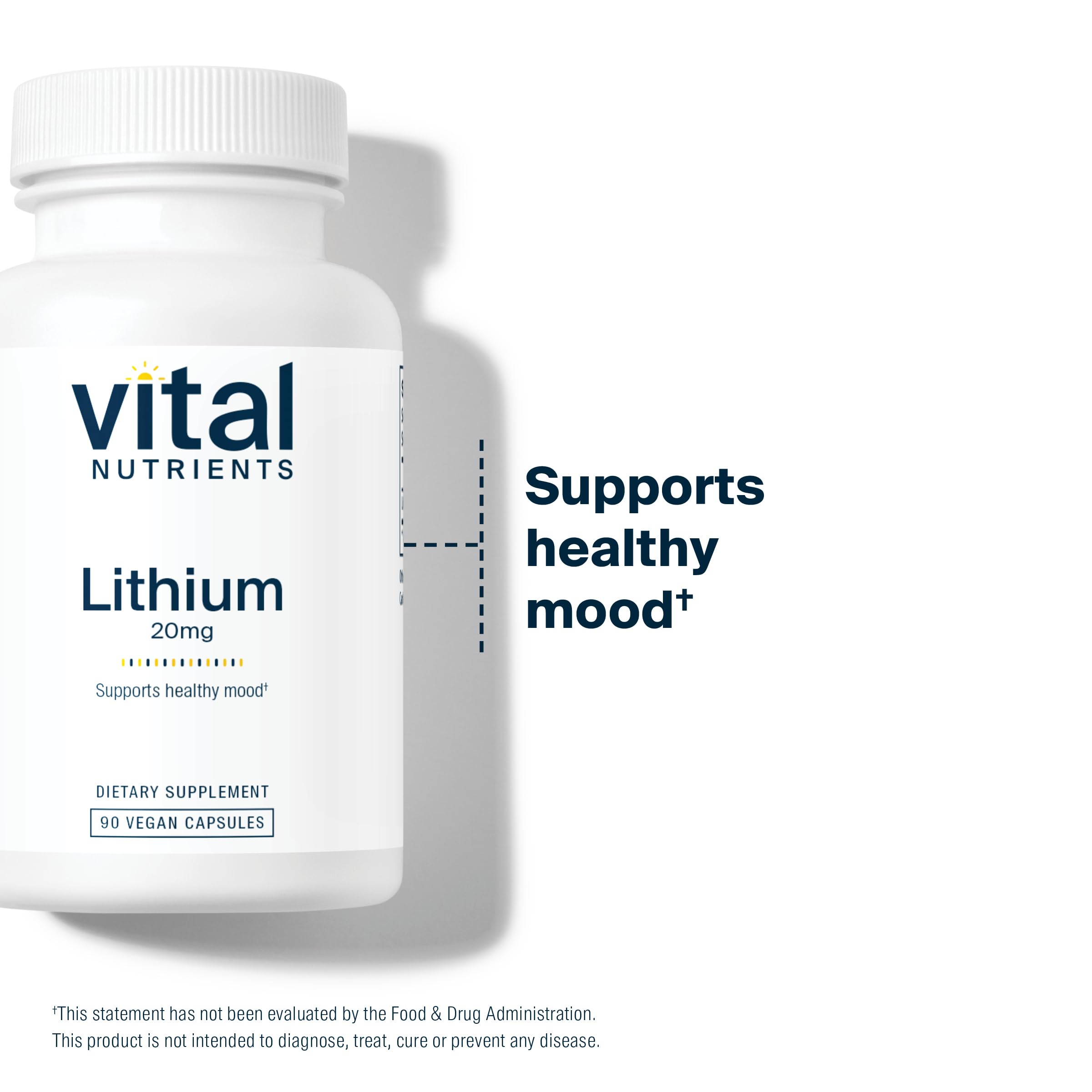 Vital Nutrients Lithium Orotate 20mg infographic explains potential brain support benefits.