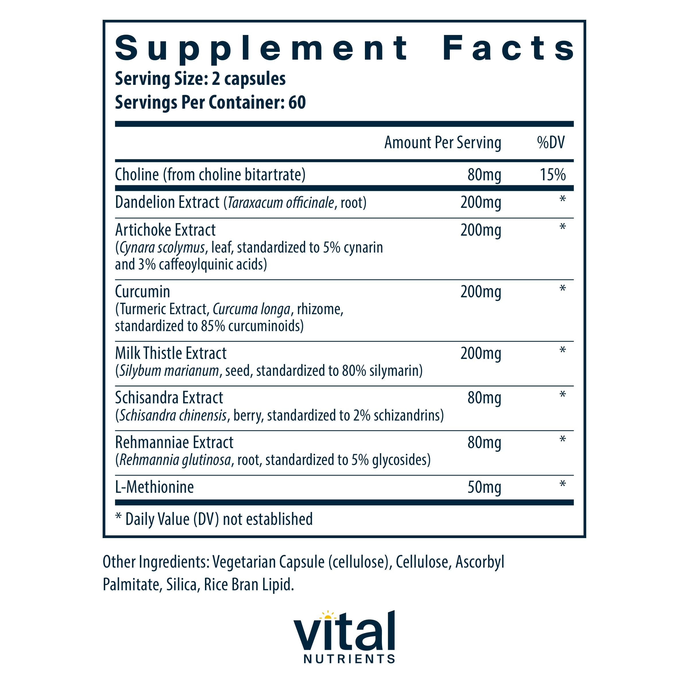 Vital Nutrients Liver Support capsules close-up showing daily dosage