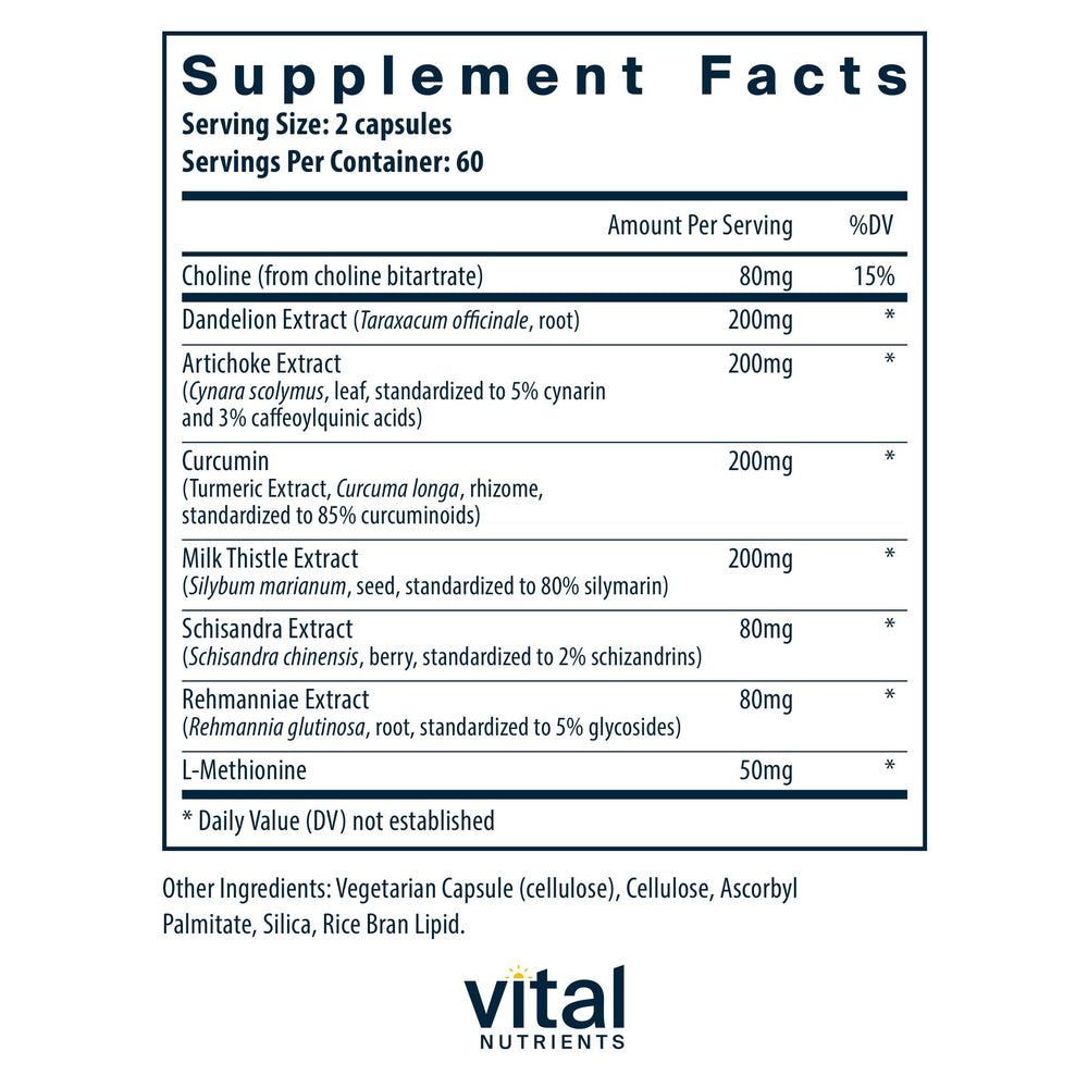 Vital Nutrients Liver Support capsules close-up showing daily dosage