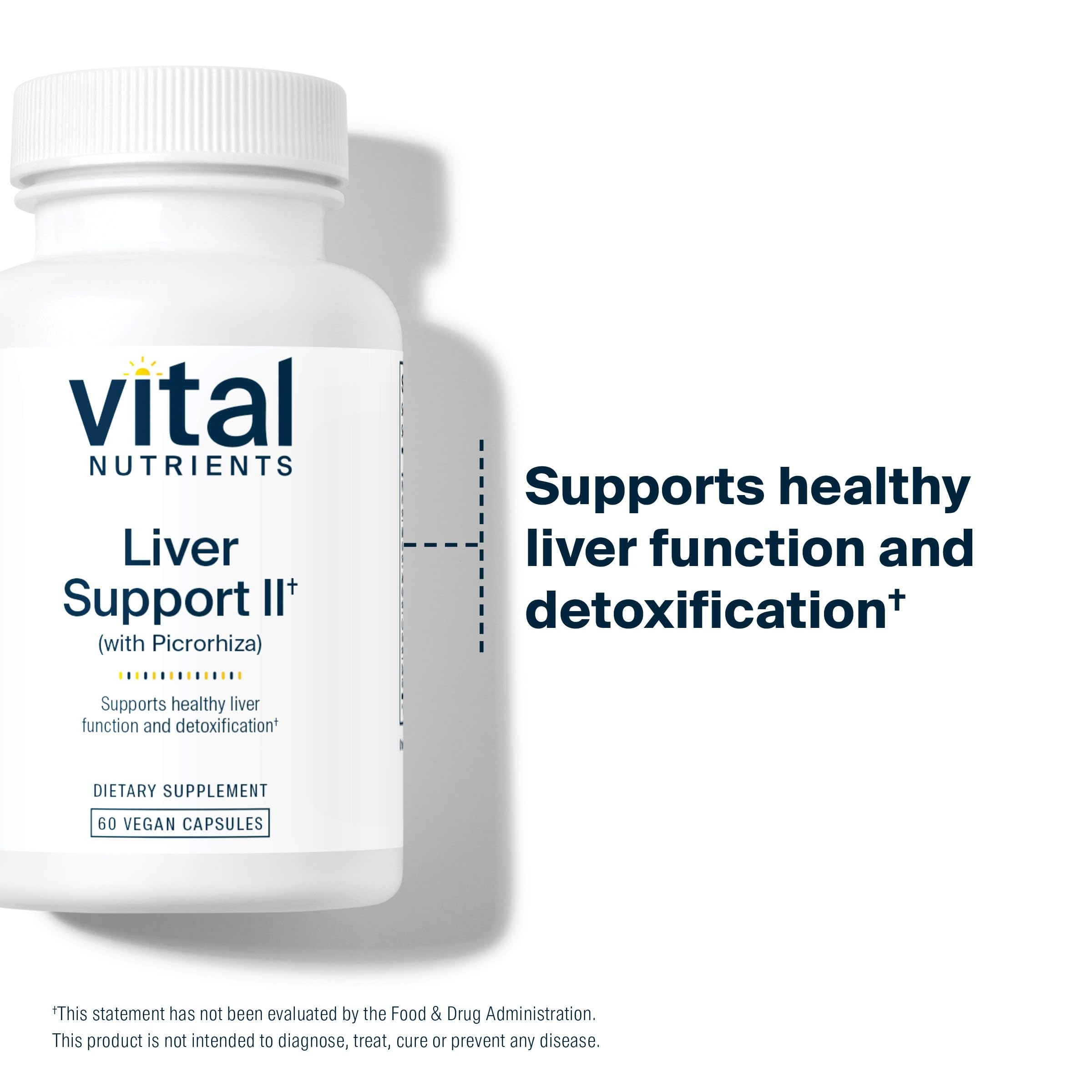 Vital Nutrients Liver Support II allergen-free claim visuals reassure gluten, dairy, and soy free