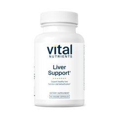 Vital Nutrients Liver Support bottle with milk thistle and curcumin, supporting vegan liver wellness.