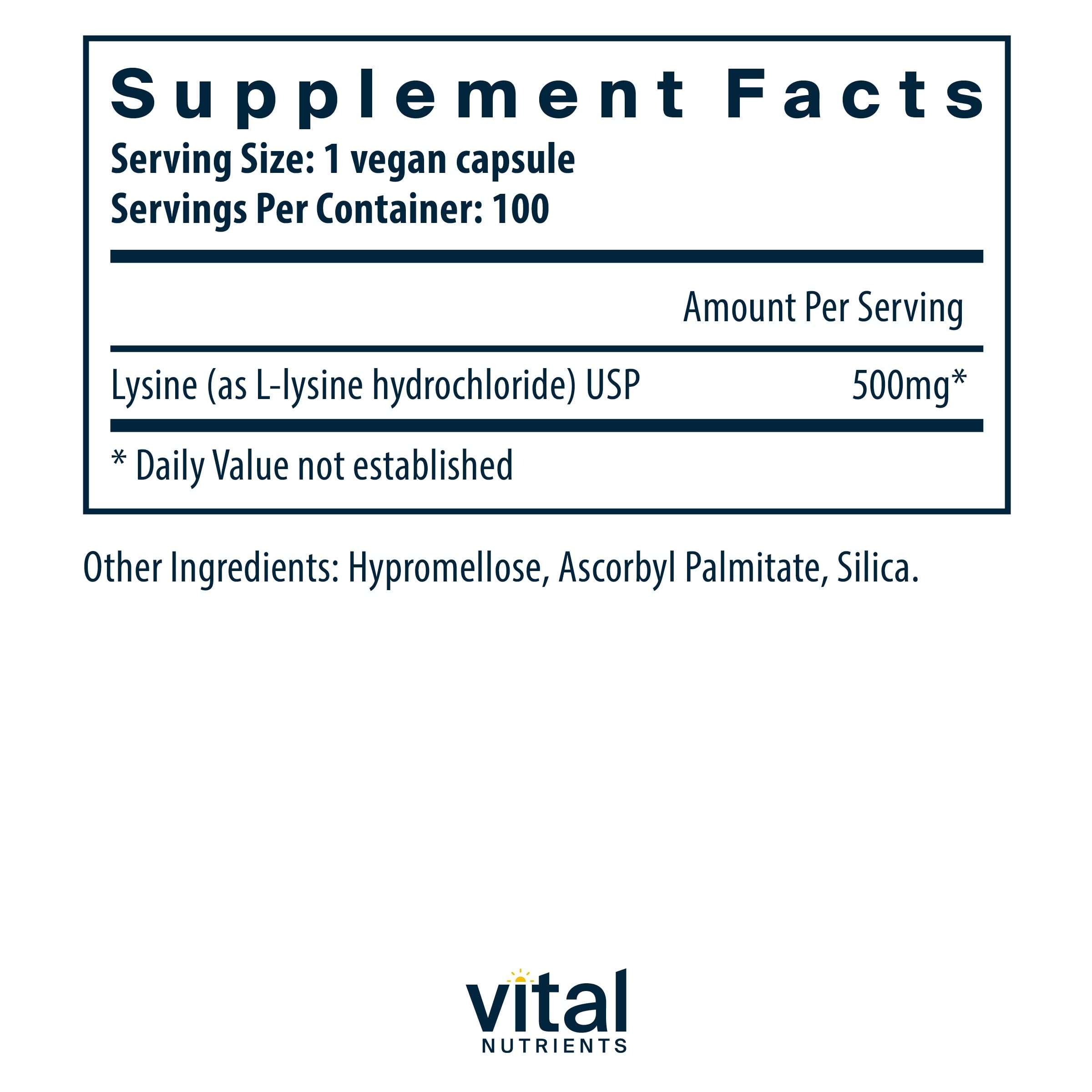 Vital Nutrients Lysine capsules ready for daily use