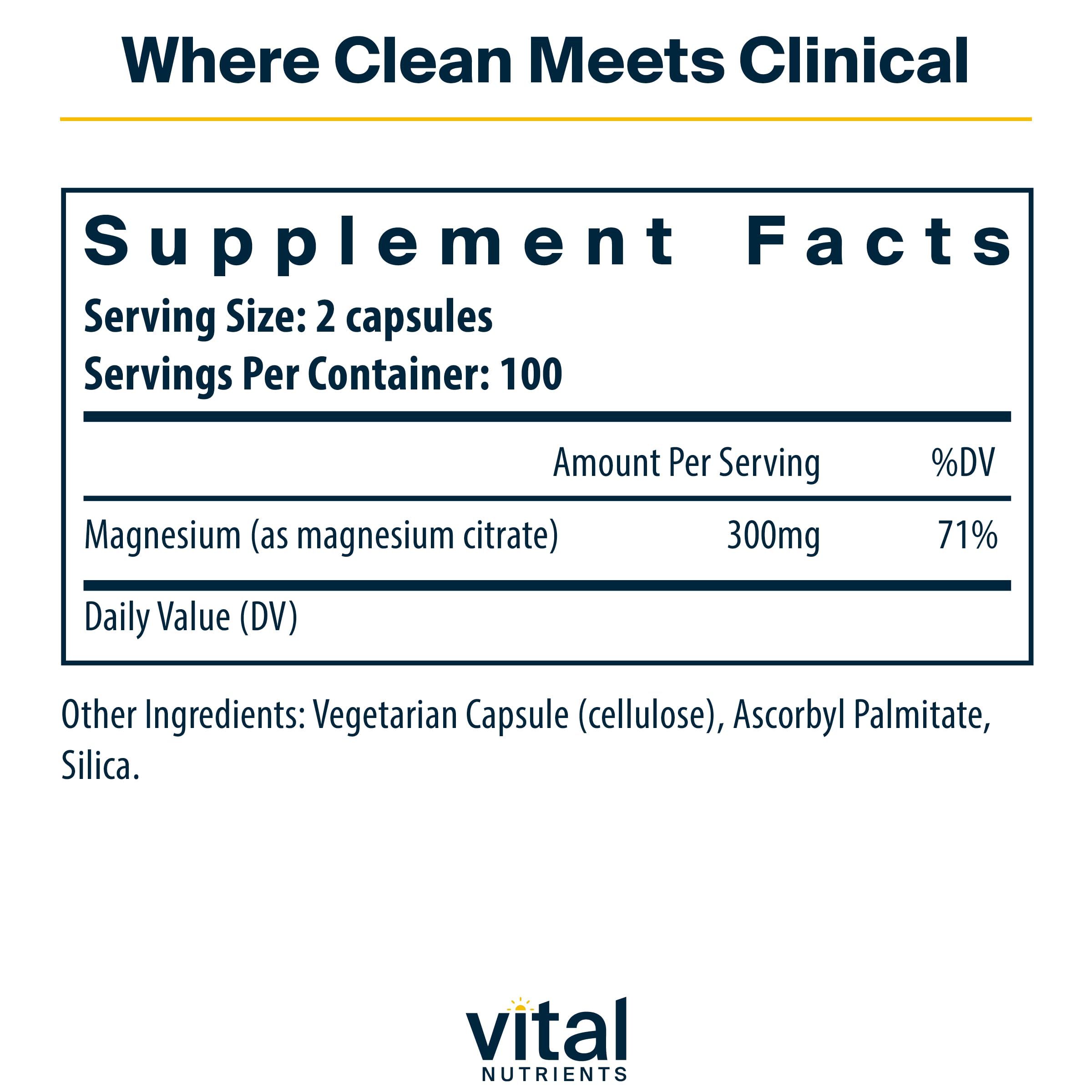 Vital Nutrients Magnesium Citrate capsules close-up, highlighting bioavailable form for restful sleep.