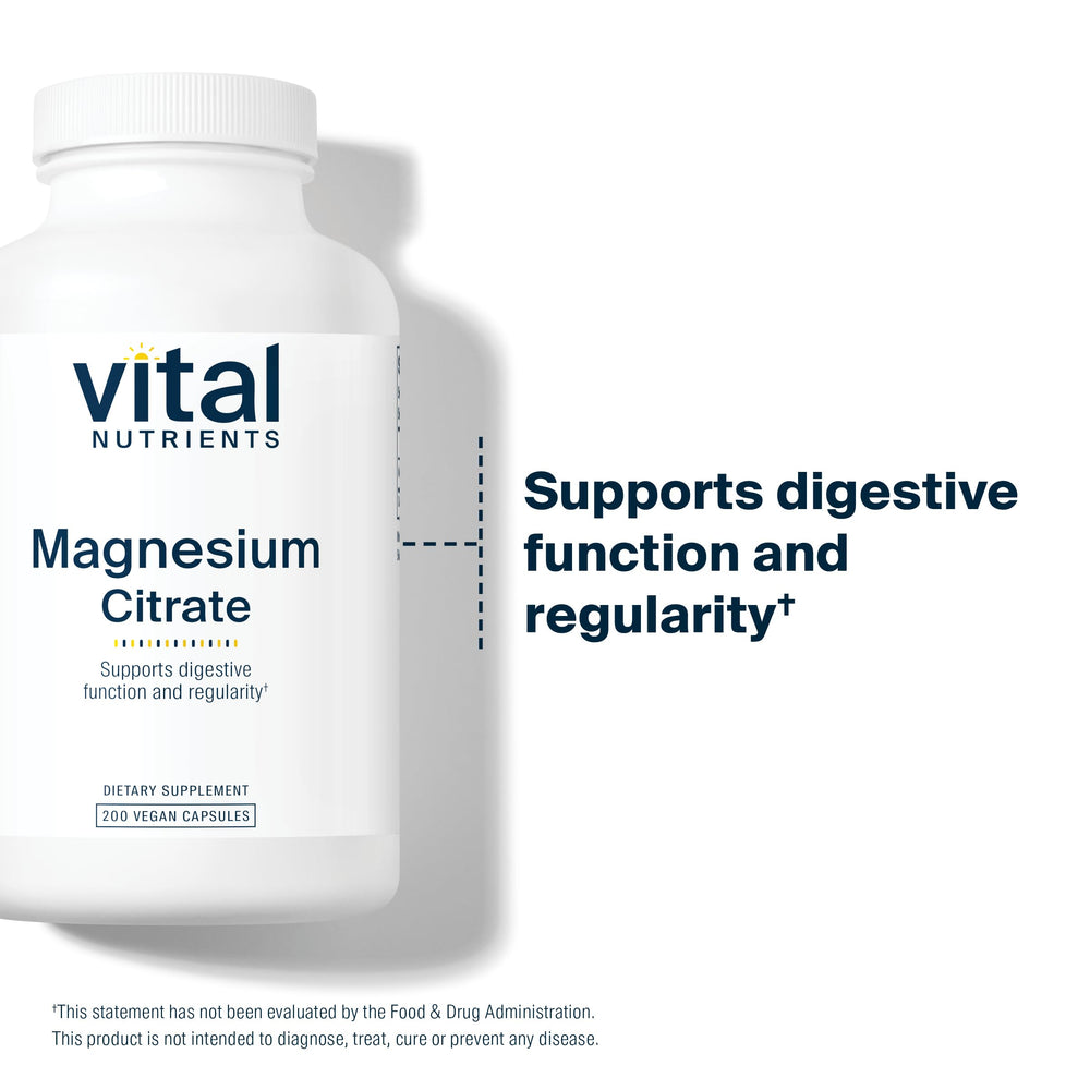 Vital Nutrients Magnesium Citrate label, showcasing vegan, allergen-free formula.