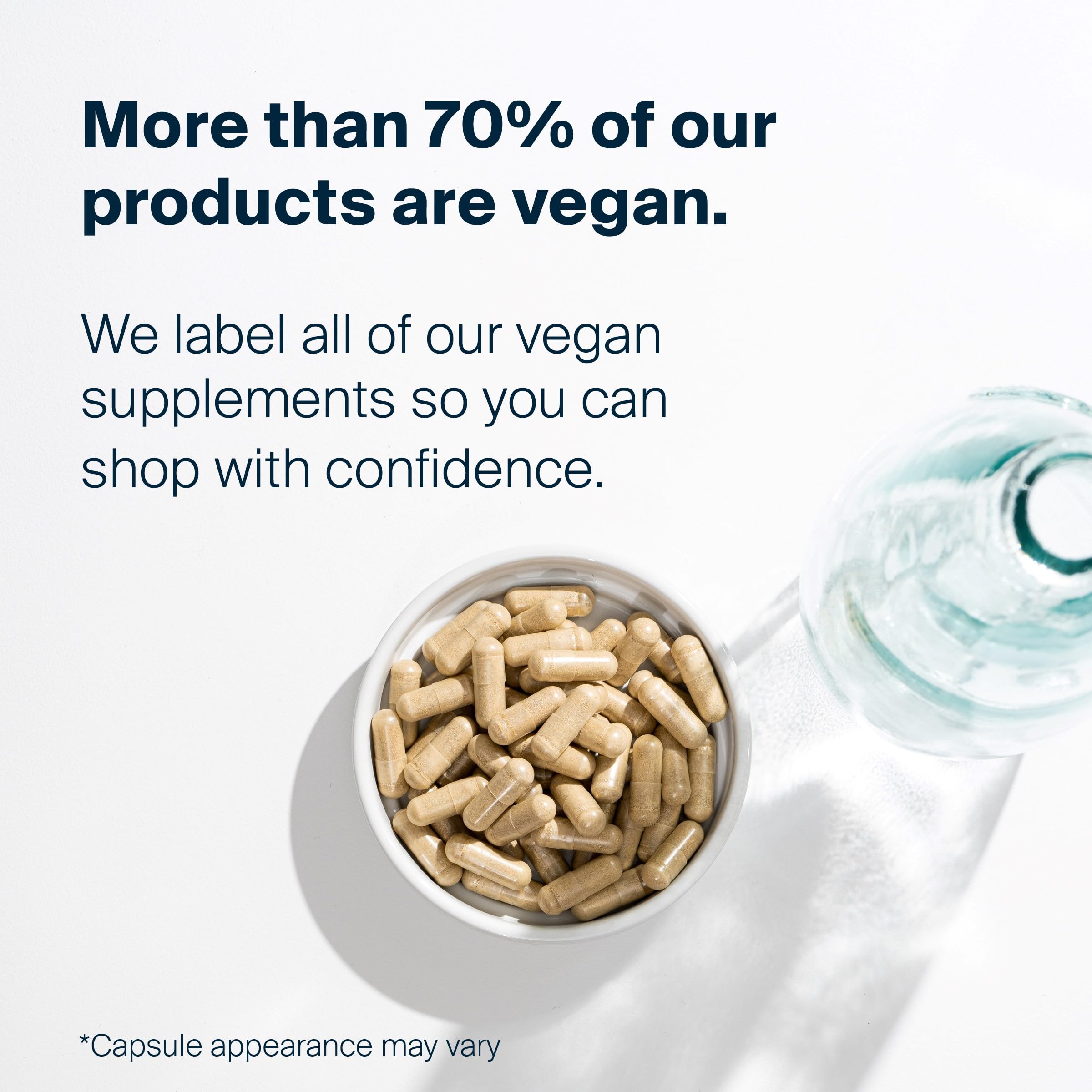 Vital Nutrients bottle and capsules portraying a calm daily supplement ritual.