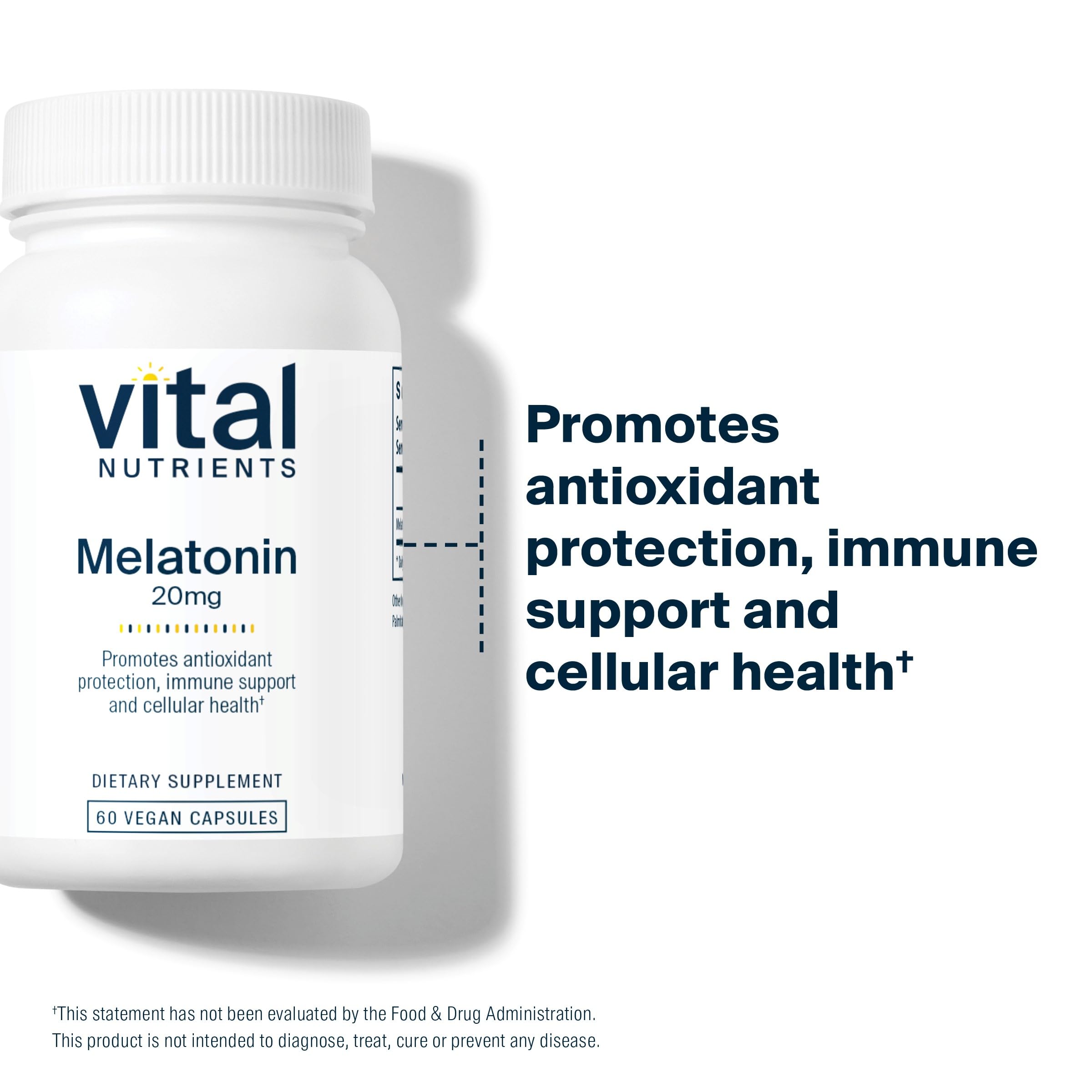 Vital Nutrients Melatonin packaging demonstrates gluten-free, dairy-free benefits for sensitive diets.