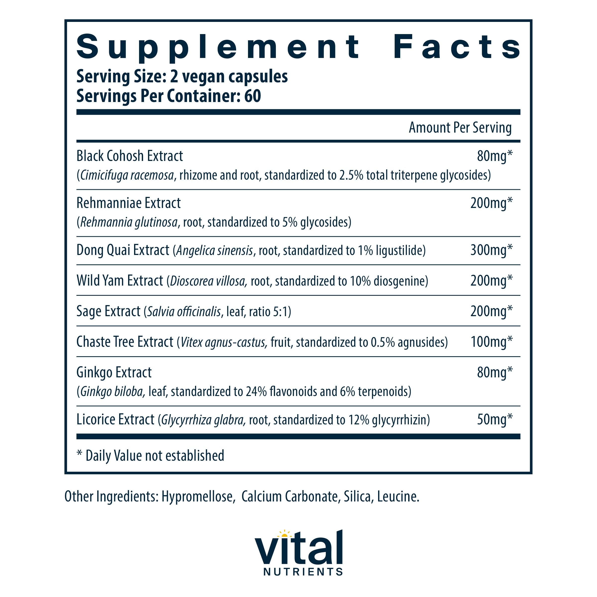 Vital Nutrients Menopause Support bottle shown for convenient everyday use.