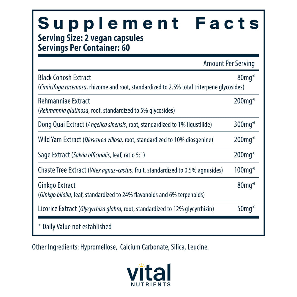 Vital Nutrients Menopause Support bottle shown for convenient everyday use.