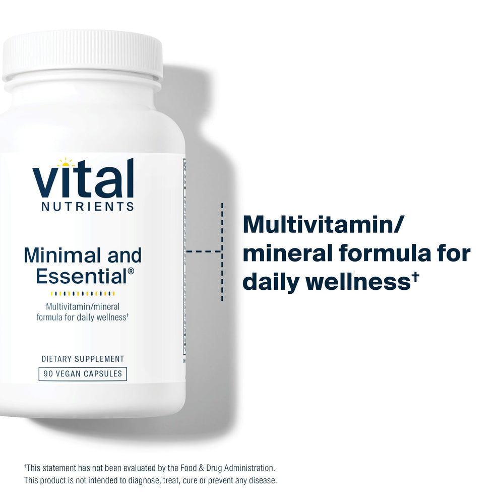 Vital Nutrients Minimal and Essential capsules closeup showing methylated B vitamins.