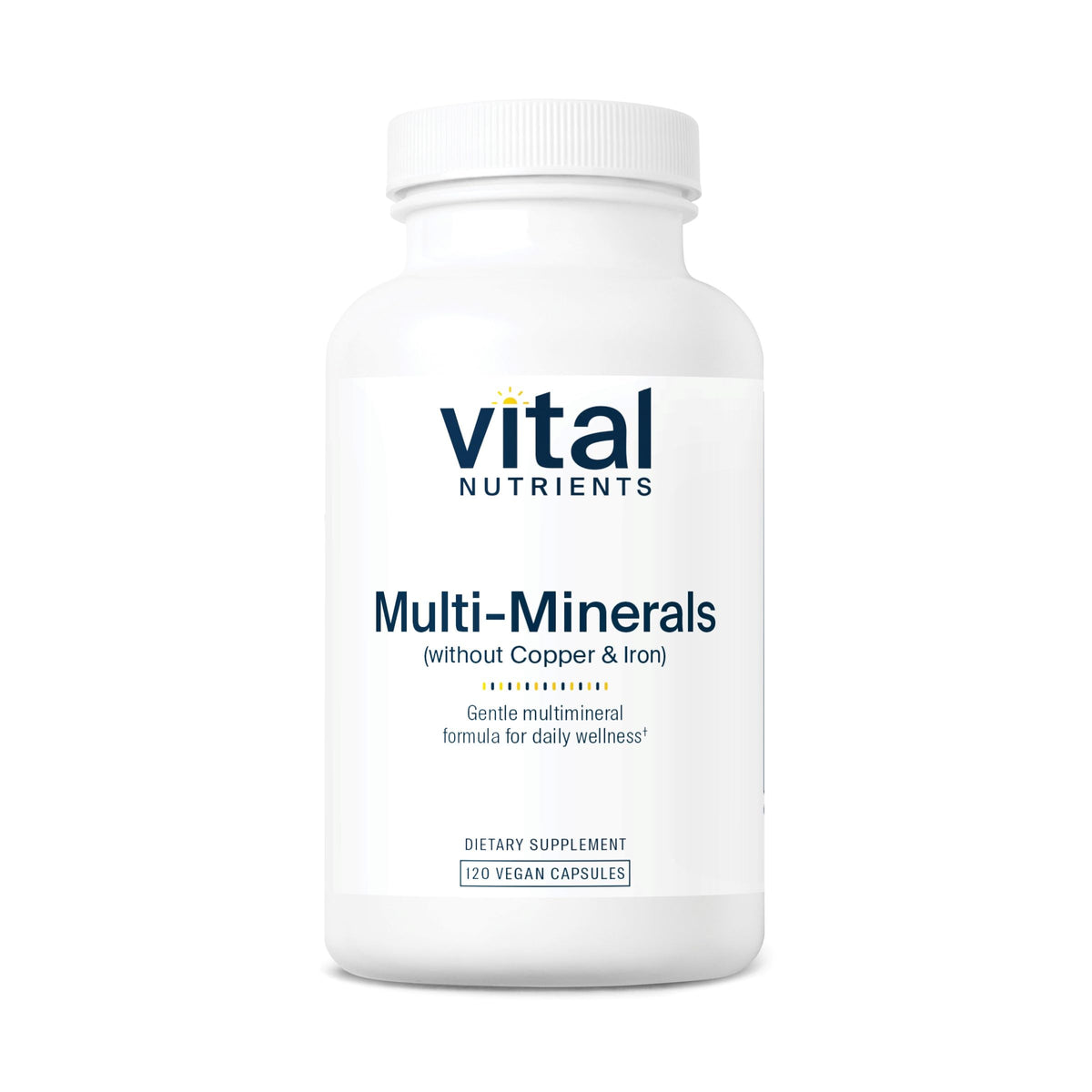 Vital Nutrients Multi-Minerals bottle front showing a vegan-friendly daily support supplement