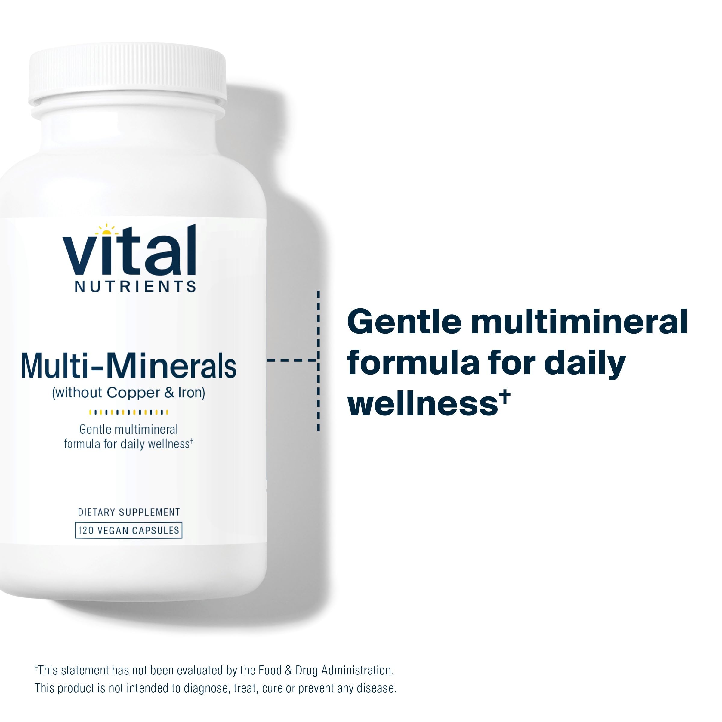 Vital Nutrients Multi-Minerals vegan-formula seal indicates purity and third-party testing