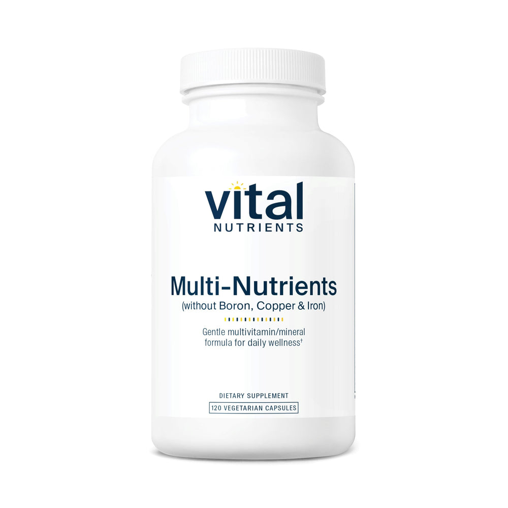 Vital Nutrients Multi-Nutrients 5 bottle label highlights vegetarian, allergen-free daily support.