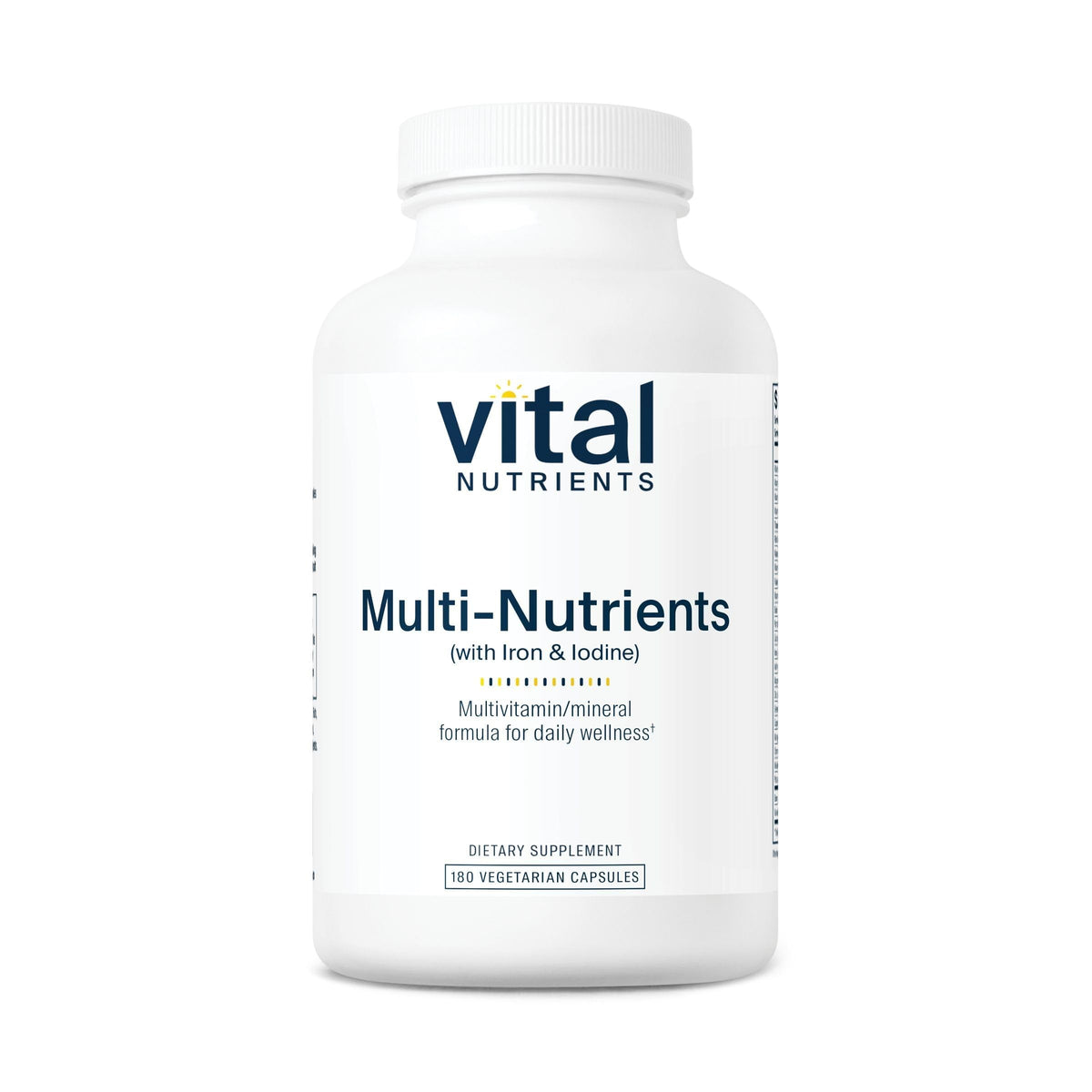 Vital Nutrients Multi-Nutrients bottle showing iron and iodine, daily wellness support