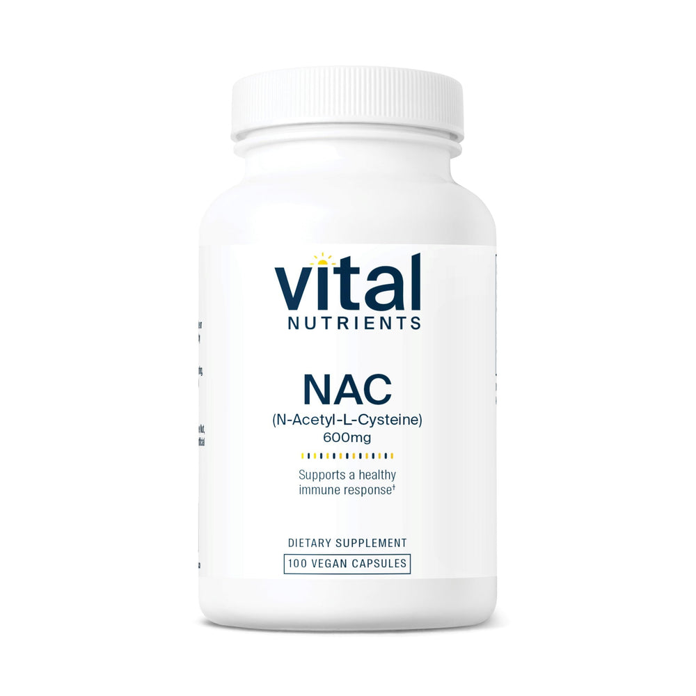 Vital Nutrients NAC 600mg bottle front view showing vegan capsules for immune support