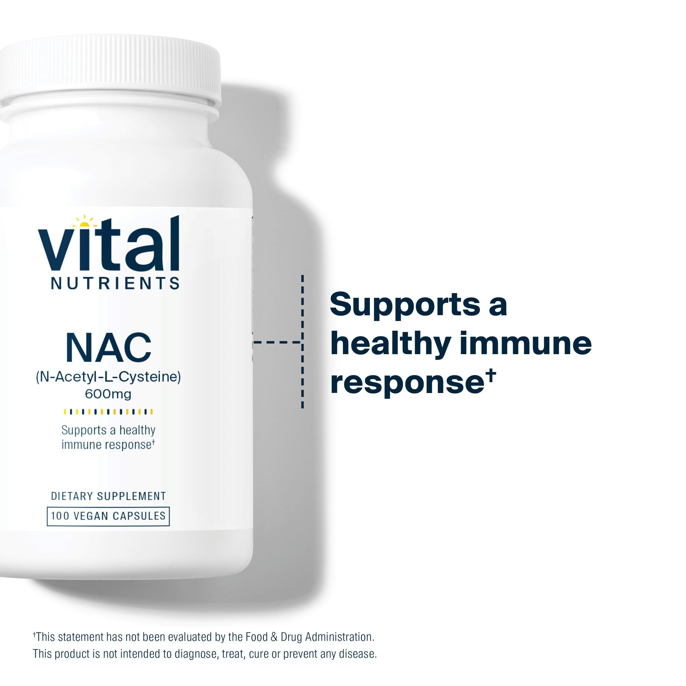 Vital Nutrients NAC 600mg label detail emphasizing clean-label vegan formulation