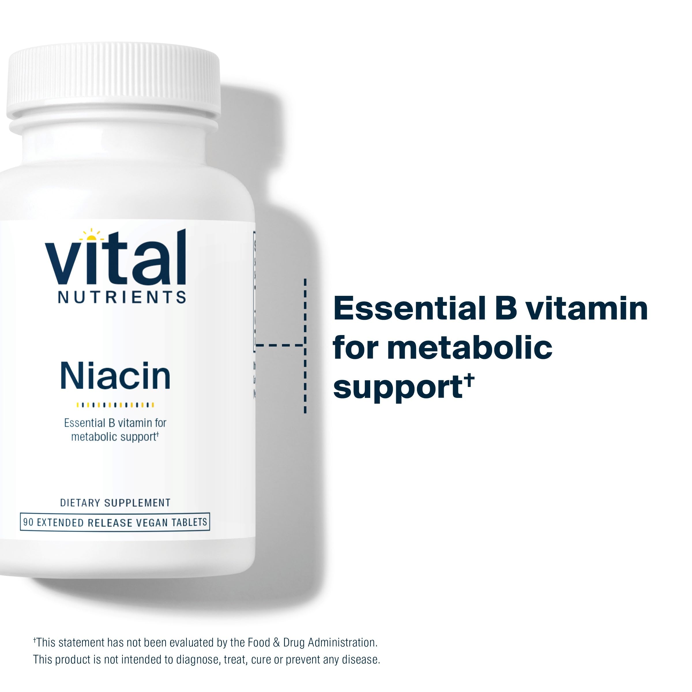 Vital Nutrients Niacin bottle label front highlights vegan, gluten-free formulation for clean nutrition.