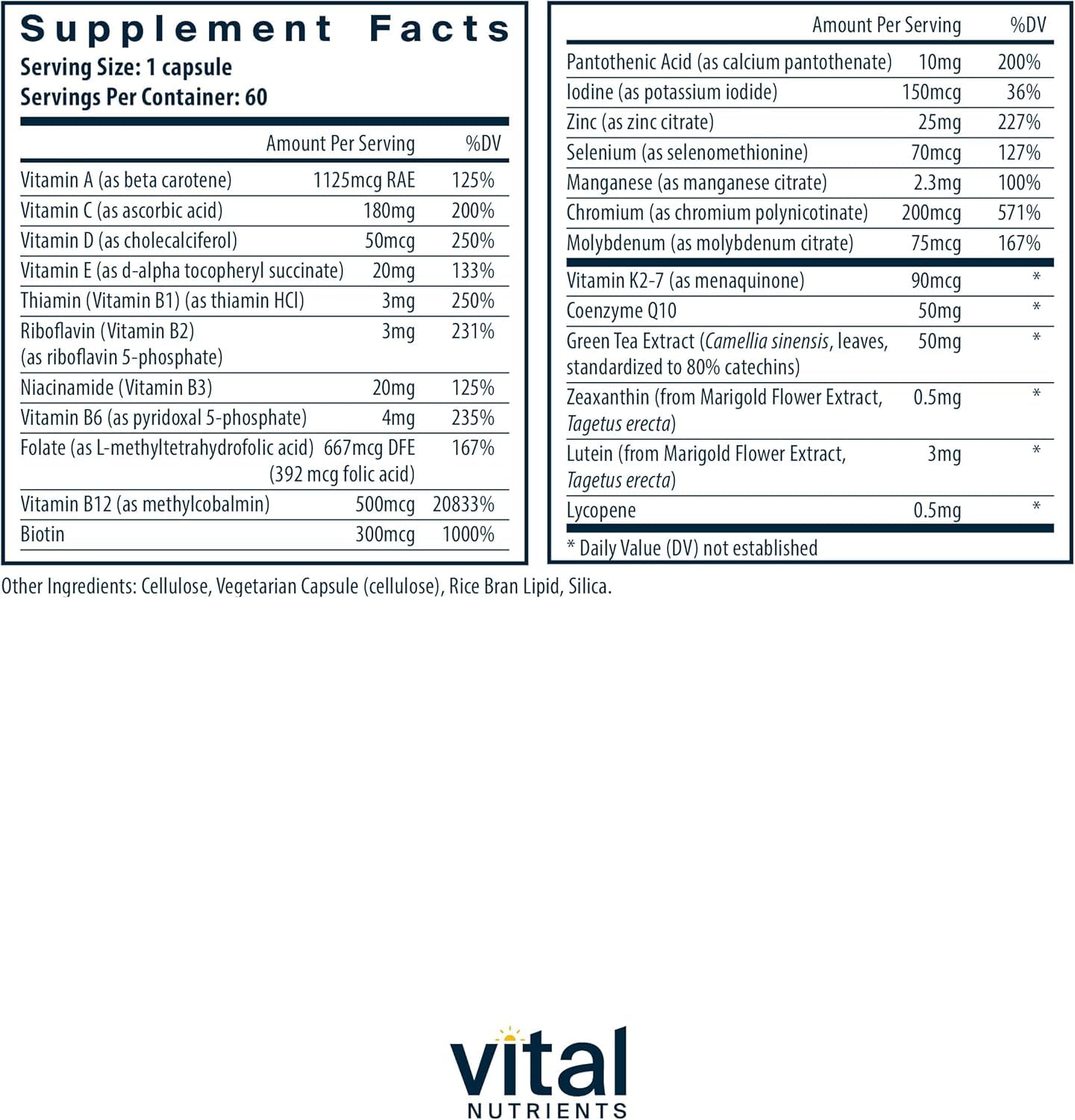 Vital Nutrients Once Daily Multivitamin cap with clean, child-safe design